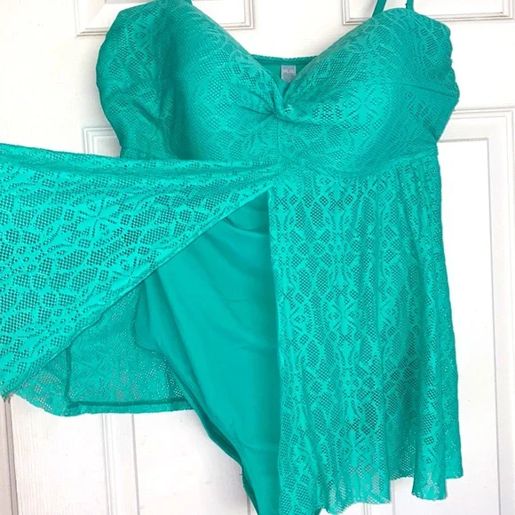 Tropical Escape Teal Mesh One Piece Swim Suit - Picture 3 of 5